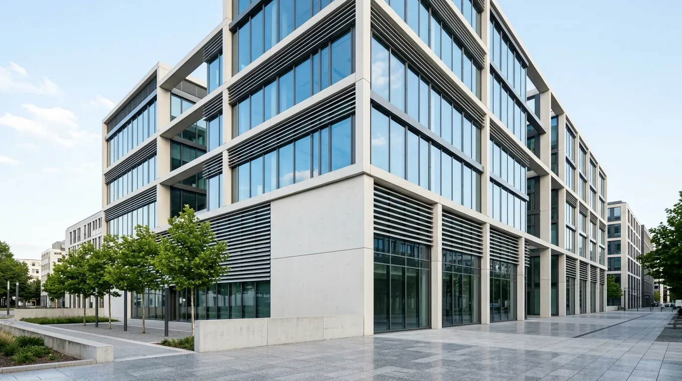 Helle, moderne Architektur – Gebäudefassade bei Tageslicht